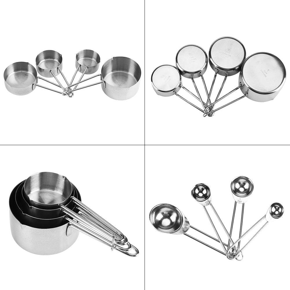 8pcs set Stainless Steel Measuring Cups&Spoons Kit Sugar Coffee Milk Kitchen Gadget Baking Tool