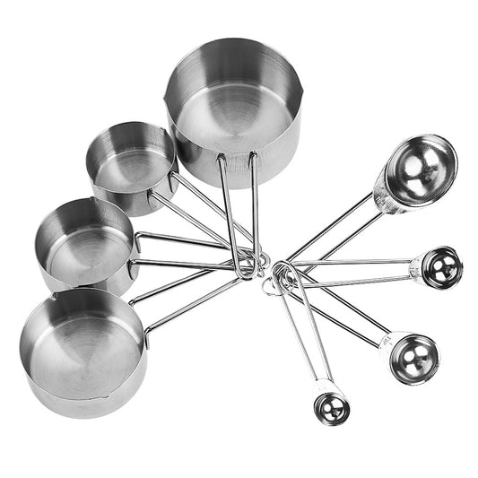 8pcs set Stainless Steel Measuring Cups&Spoons Kit Sugar Coffee Milk Kitchen Gadget Baking Tool